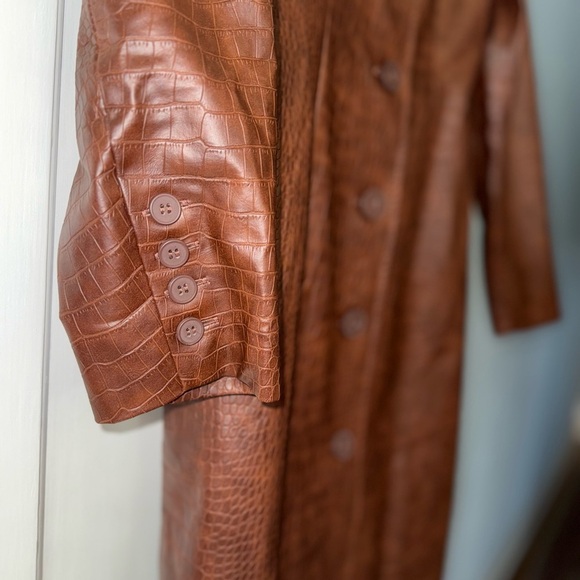Faux Leather Crocodile Brown Leather Jacket - Picture 5 of 7
